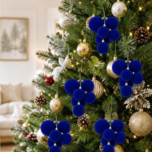 Roowest 4 Sets Large Blue Velvet Christmas Ball Clusters Ornaments Decor