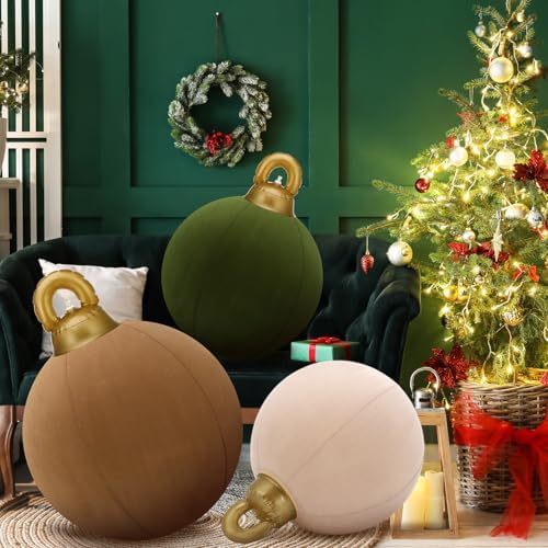 Jenaai 3 Pcs Giant Velvet Christmas Inflatable Ball Ornament 24" 20" 18"