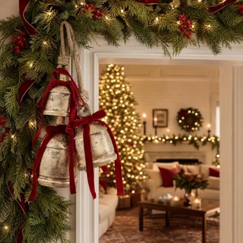 KIBAGA Charming Vintage Christmas Decor Set of 3 Gold Metal Bells