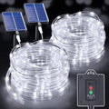 KNONEW Solar Rope Lights Outdoor 2 Packs Total 600LED 100FT Solar String Light Outside Waterproof with 8 Modes Clear Thin Tube for Pool Patio Garden Fence Camping Yard Deck Trampoline（Cool White）