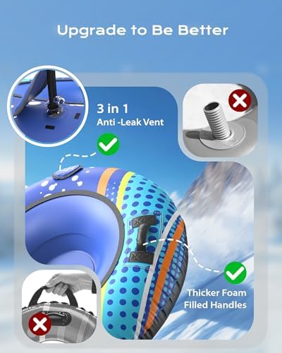 49" Snow Tube Heavy Duty Thickened Inflatable with Towable Leash