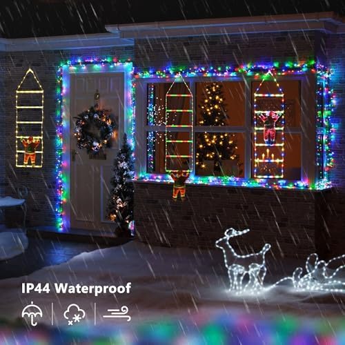 Toodour LED Christmas Light - 2.5FT Christmas Decorative Ladder Lights with Santa Claus, Xmas Decorations Light for Indoor Outdoor, Window, Garden, Home, Wall, Xmas Tree Decor - Red & Green
