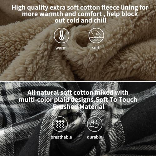 Elesuit Men's Full Zip Fleece Flannel Jacket Shirt Plaid Cotton Hoodie Coat