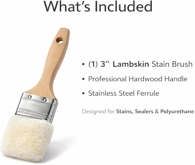 Lambskin Stain & Paint Brush - for use with All Latex and Oil Based Paints, Stains and Polyurethanes. Premium Lambskin - New and Patented Design (3 Inch)