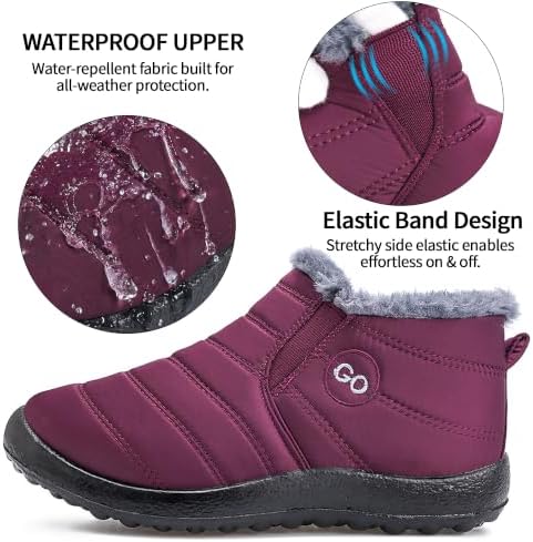 HARENCE Snow Boots for Women Winter Boot with Comfortable Warm Fur Lined Ankle Booties Outdoor Slip On Waterproof Short Boots