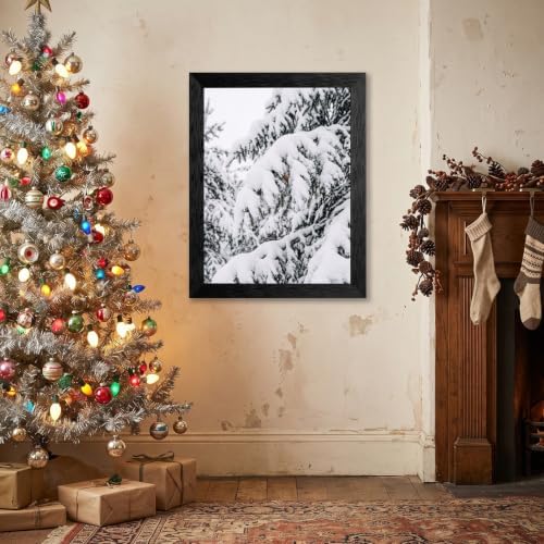Framed Winter Pine Canvas Wall Art, Snow Landscape, Black Frame Inch 12x16