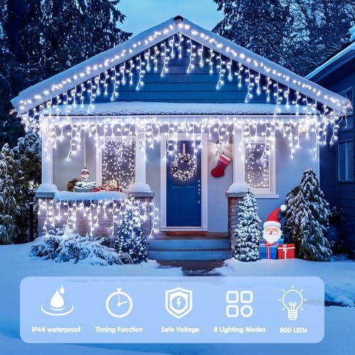 JMEXSUSS Christmas Icicle Lights for Outside, 800 LED White