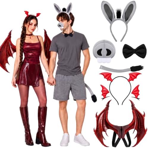 Junkin 8 Pcs Halloween Dragon Donkey Costume for Couple