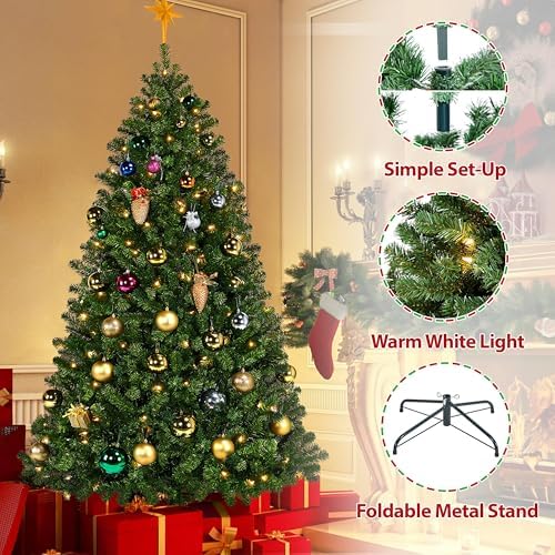 Yaheetech 6ft Pre-lit Christmas Tree with 300 Warm White Lights, Green