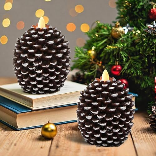 Wondise Flameless Candles with 6H Timer Pine Cone Candles