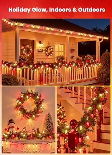C9 Christmas Lights Outdoor, 114FT 150 LED C9 String Lights, Red|Warm White