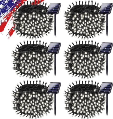 KAQ 6pack 600LED Solar String Lights Outdoor Waterproof Cool White