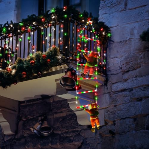 Toodour LED Christmas Light - 2.5FT Christmas Decorative Ladder Lights with Santa Claus, Xmas Decorations Light for Indoor Outdoor, Window, Garden, Home, Wall, Xmas Tree Decor - Red White & Green