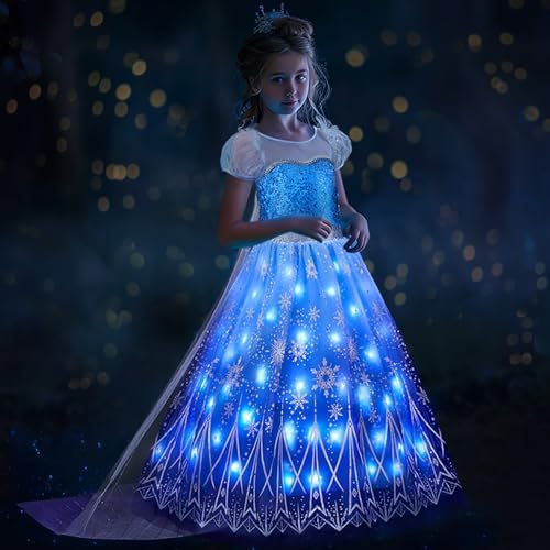 Davvew Princess Dresses for Girls Halloween Light Up Princess Costume for Christmas Toddler Princess Dress Up Clothes