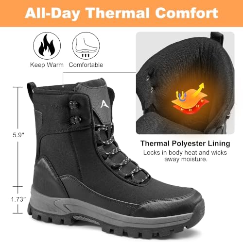 FUDYNMALC Men's Snow Boots Water-Resistant: Non-Slip Hiking Winter Shoes