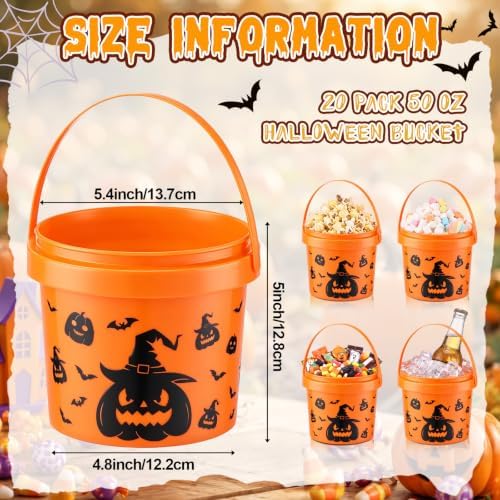 30 Pack 50 oz Halloween Trick or Treat Bucket Bulk