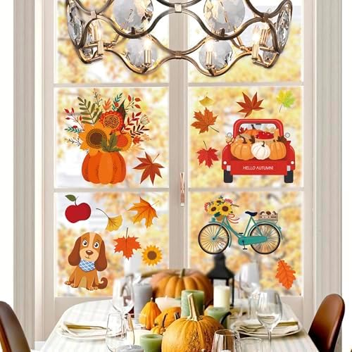 Thanksgiving Decorations - Reusable Static Window Clings for Glass
