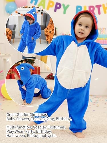 LOLANTA Boys' Girls' Dinosaur Shark Costume Flannel Jumpsuits Animal Onesie