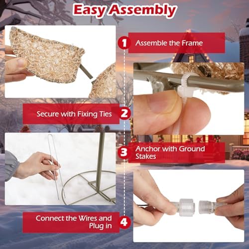 Tangkula 3-Piece Christmas Lighted Reindeer & Sleigh Set, Gold