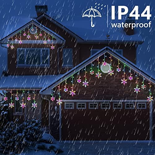 Christmas Snowflake Lights, 10.66ft 168 LED Icicle Lights Outdoor with 14 Drops, 8 Modes Waterproof Connectable Christmas Light for Eaves, Wedding, Garden, Yard, Indoor Outdoor Xmas Decor (Multicolor)