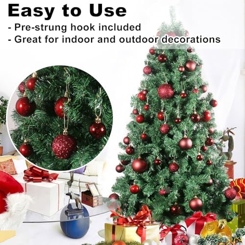 Maroon 2.5" Christmas Balls Christmas Tree Decoration Ornaments Shatterproof Hanging Balls for Birthday Halloween Holiday Wedding Decorations Set of 24pcs