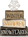 Moucuny 4 Pcs Wooden Block Signs Winter Tiered Tray Decor Farmhouse