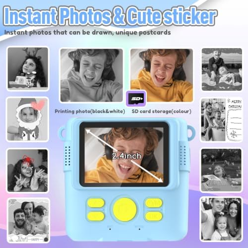 ESOXOFFORE Kids Camera Instant Print, Christmas Birthday Gifts for Kids Age 3-12, Selfie Digital Camera with 1080P Videos,Toddler Portable Travel Toy for 4 5 6 7 8 9 Year Old Boys Girls-Blue