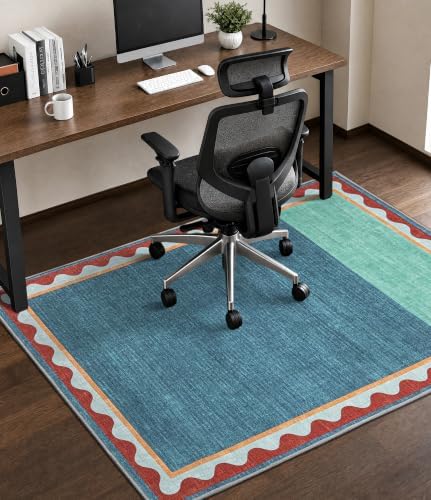 chakme Office Chair Mat for Hardwood Floor, 60"x45" (Blue Scalloped Border)
