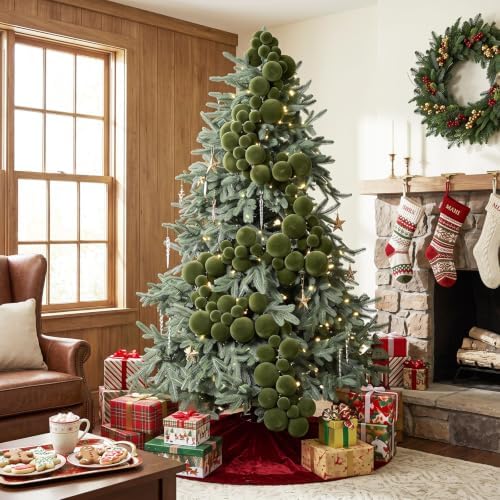 Thiccywoov 9 ft Velvet Christmas Ball Garland Ornament, Green
