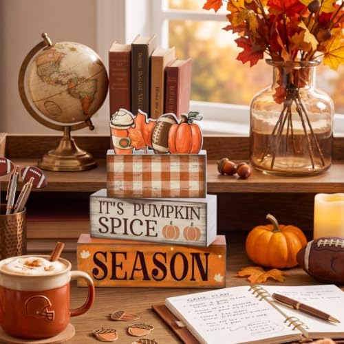 Lineshading 4 Pcs Fall Football Table Decor, Pumpkin Spice Coffee Bar Sign