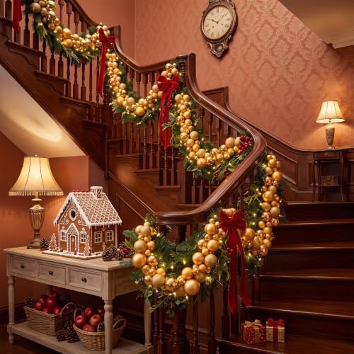 Silipull 5 Pcs 2.3 ft Large Christmas Ball Garland Ornaments, Gold