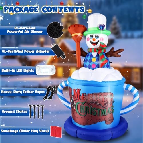6.6FT Christmas Inflatable Snowman, Blow Up Christmas Outdoor Decoration Built in LED Lights, Holiday Xmas Inflatables for Yard Garden Lawn Decorations