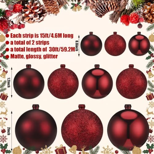 2 Pcs 15 ft Christmas Ball Ornament Garland, Burgundy