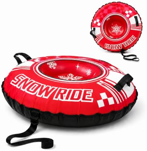 Snow Tube, 44-Inch Heavy-Duty Inflatable Snow Sled for Adults Premium Canvas Cover with Reinforced PVC Bottom