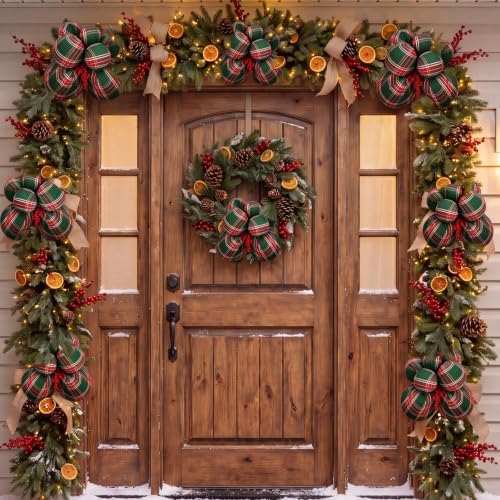 4 Set Large Green Buffalo Plaid Christmas Ball Cluster Fabric Ball Ornament