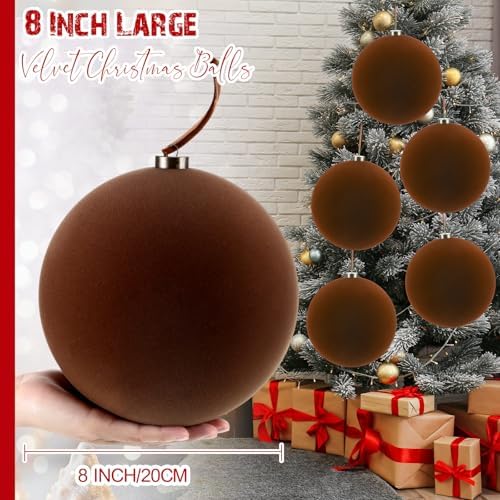 Weysat 6 Pcs 8 Inch Giant Velvet Christmas Ball Ornaments, Cocoa Brown