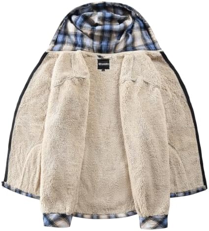 Elesuit Men's Full Zip Fleece Flannel Jacket Shirt Plaid Cotton Hoodie Coat