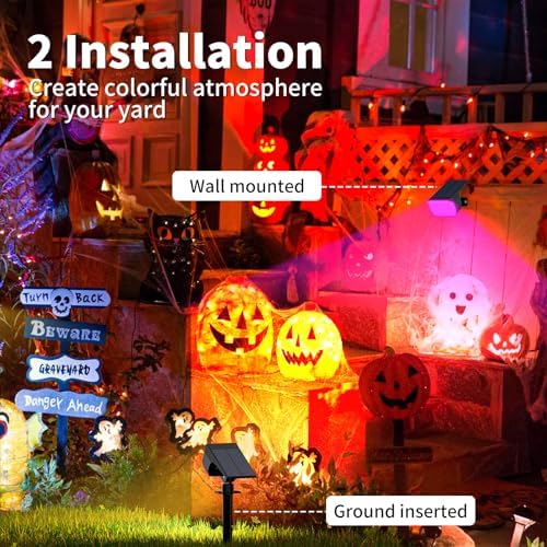 WENATY Solar Spot Lights Outdoor, IP65 Solar Lights Outdoor 2 Pack,RGB