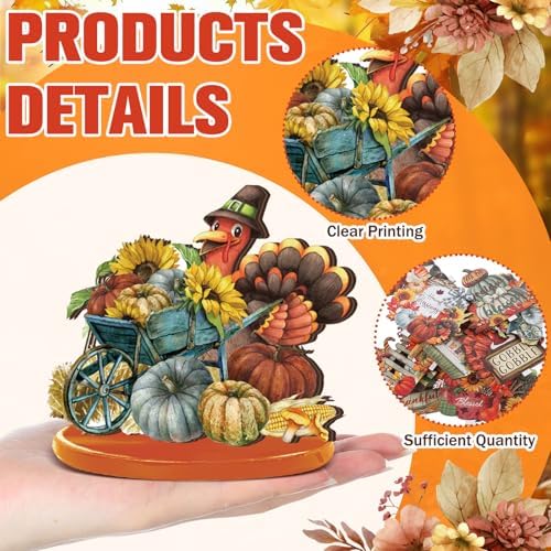 Leinuosen 12 Pcs Fall Decorations for Home Wooden Turkey Decor Thanksgiving Table Decorations Fall Centerpiece Maple Leaves Pumpkin Turkey Wooden Block Sign for Harvest Party Home Tiered Tray