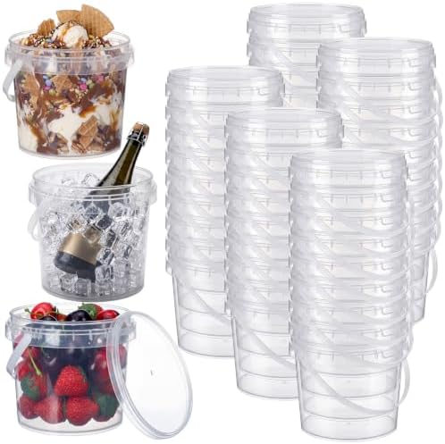Funnymoom 50 Pack 48 oz Clear Buckets with Lids and Handles