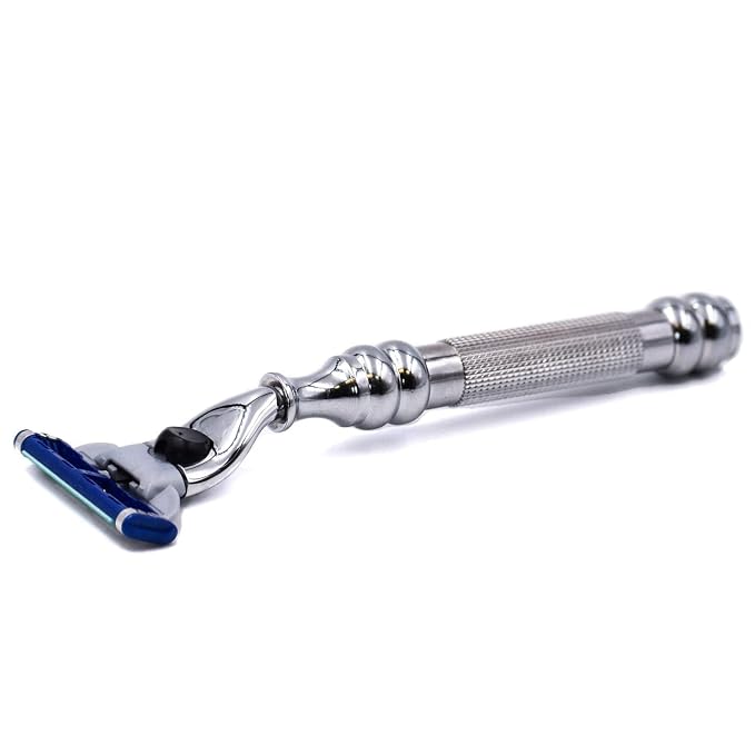 Parker 43M Mach3 Compatible Razor, Chrome All-Metal Brass Frame | All-Metal Chrome Razor With Brass Frame And Textured Grip; Accepts Gillette Mach3 Refills And Includes One Cartridge