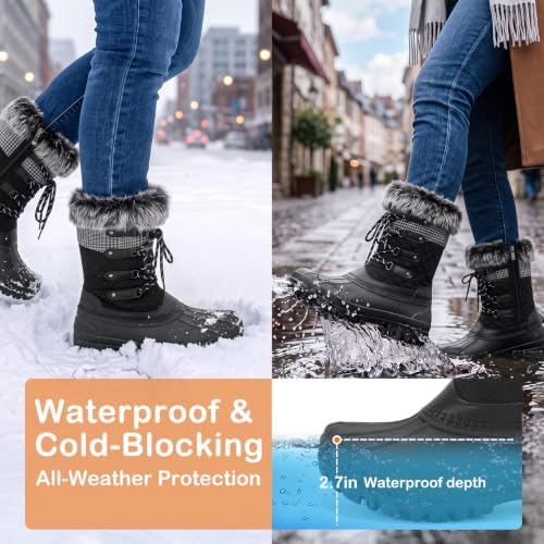 STQ Womens Winter Snow Boots, Waterproof Insulated Mid-Calf Duck Boots
