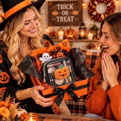 Abbylike 12 Pcs Halloween Preppy Patch Makeup Bags Bulk Polyester Holiday Makeup Bag Skincare Pouch Zipper Cosmetic Pouch Preppy Thing for Travel Halloween Women Gift (Frosted, Assorted Colors)