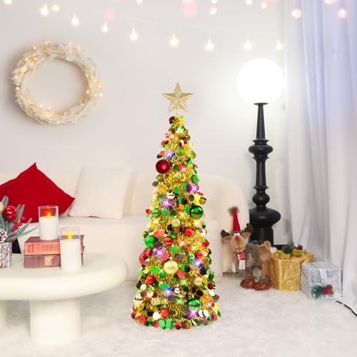 N&T NIETING Pop Up Christmas Tree with Lights & Ornaments, 3FT, Gold