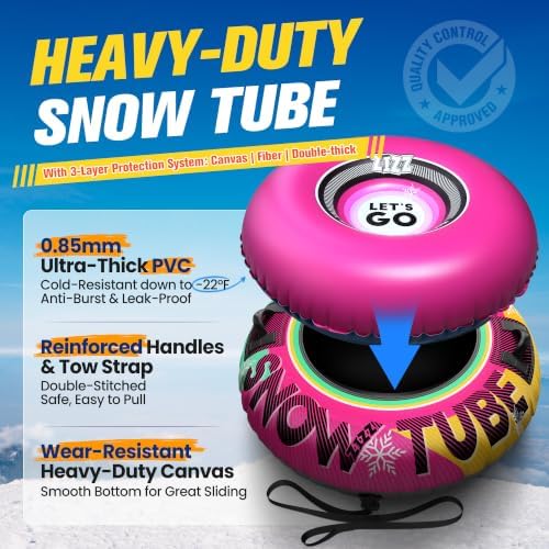 48" Snow Tubes for Kids Adults Sledding Heavy Duty with Canvas Cover