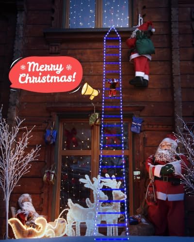 Toodour LED Christmas Lights - 10ft Christmas Decorative Ladder Lights with Santa Claus, Xmas Decorations Light for Indoor Outdoor, Window, Garden, Home, Wall, Xmas Tree Decor -Blue