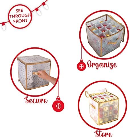 Simplify 64 Count Ornament Storage Box | Plastic | Decorative Organizer | Storage Bin | Gold | L12 x W12 x H12