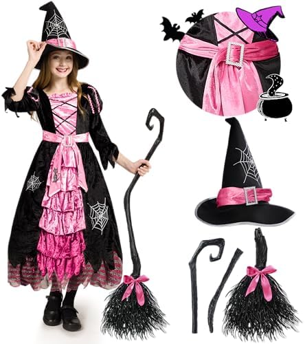 Spooktacular Creations Fairytale Witch Cute Witch Costume Deluxe Set with Broom for Girls