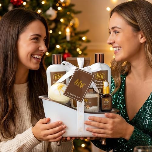 Coconut Vanilla Spa Gifts, 7Pcs Moisturizing Gift Set for Women & Men