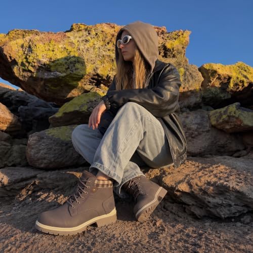 ANJOUFEMME Women Waterproof Hiking Boots Winter Snow Non Slip Outdoor Shoes